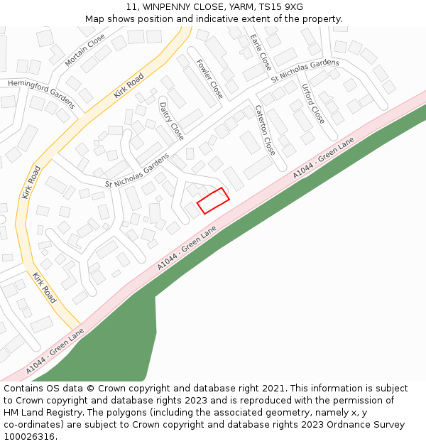11, WINPENNY CLOSE, YARM, TS15 9XG: Location map and indicative extent of plot