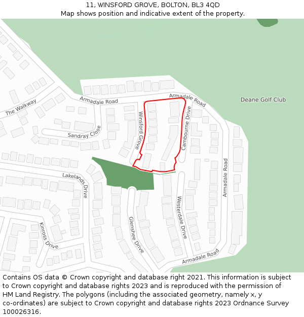 11, WINSFORD GROVE, BOLTON, BL3 4QD: Location map and indicative extent of plot