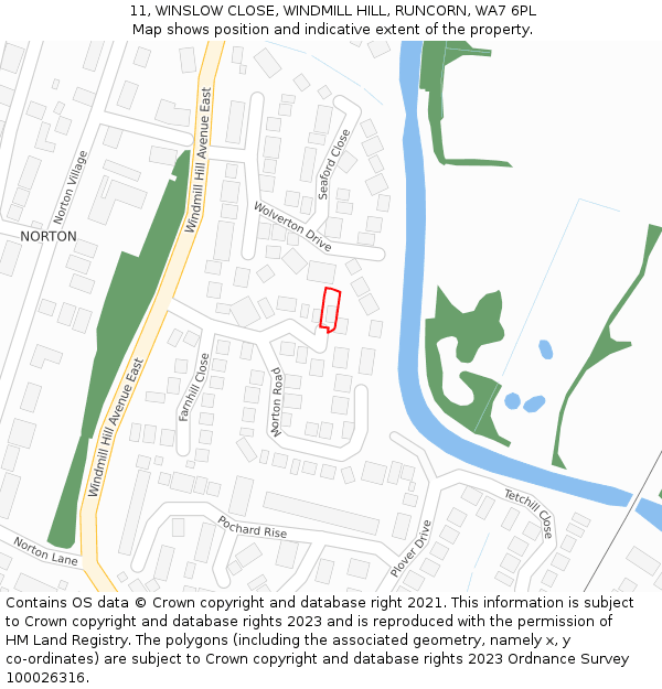 11, WINSLOW CLOSE, WINDMILL HILL, RUNCORN, WA7 6PL: Location map and indicative extent of plot