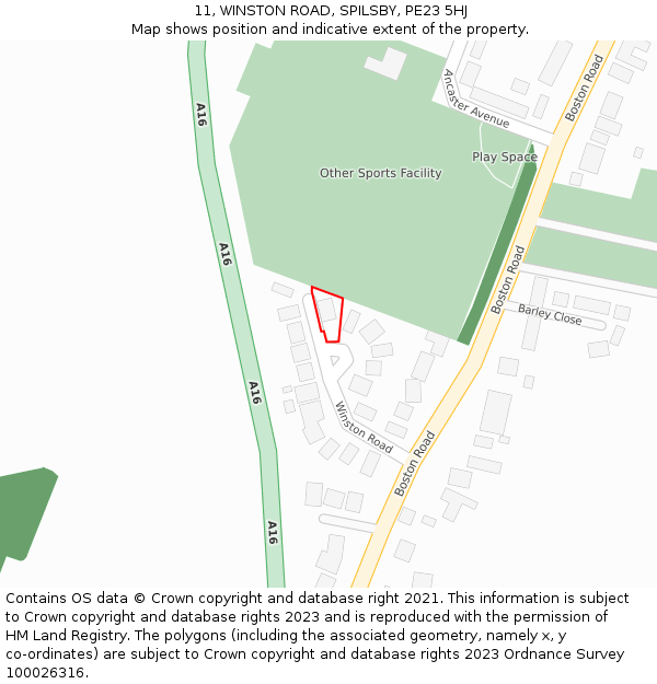 11, WINSTON ROAD, SPILSBY, PE23 5HJ: Location map and indicative extent of plot
