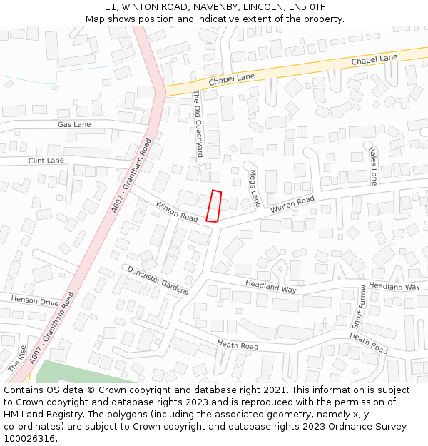 11, WINTON ROAD, NAVENBY, LINCOLN, LN5 0TF: Location map and indicative extent of plot