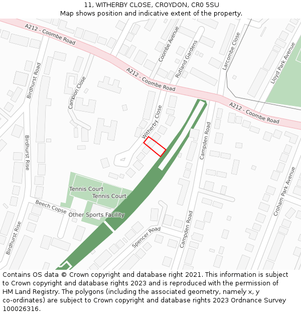11, WITHERBY CLOSE, CROYDON, CR0 5SU: Location map and indicative extent of plot