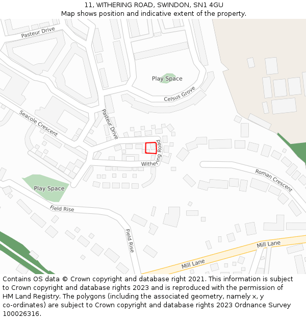 11, WITHERING ROAD, SWINDON, SN1 4GU: Location map and indicative extent of plot