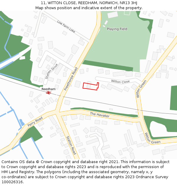11, WITTON CLOSE, REEDHAM, NORWICH, NR13 3HJ: Location map and indicative extent of plot