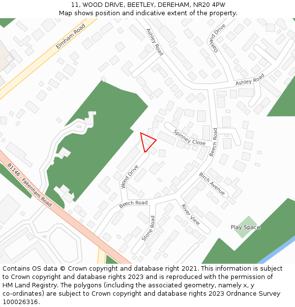 11, WOOD DRIVE, BEETLEY, DEREHAM, NR20 4PW: Location map and indicative extent of plot