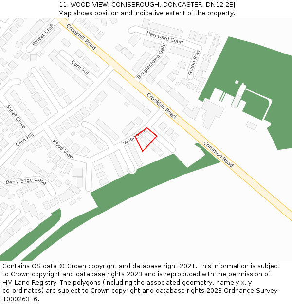 11, WOOD VIEW, CONISBROUGH, DONCASTER, DN12 2BJ: Location map and indicative extent of plot
