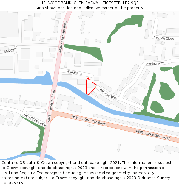 11, WOODBANK, GLEN PARVA, LEICESTER, LE2 9QP: Location map and indicative extent of plot