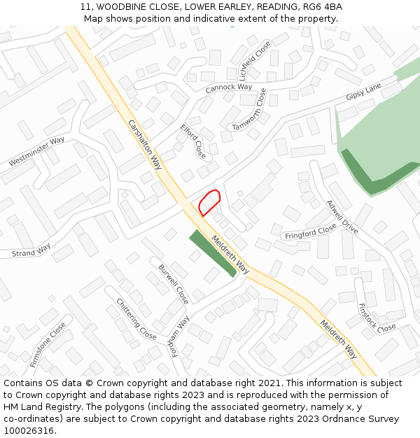 11, WOODBINE CLOSE, LOWER EARLEY, READING, RG6 4BA: Location map and indicative extent of plot