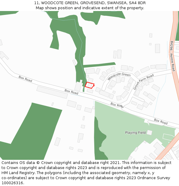 11, WOODCOTE GREEN, GROVESEND, SWANSEA, SA4 8DR: Location map and indicative extent of plot