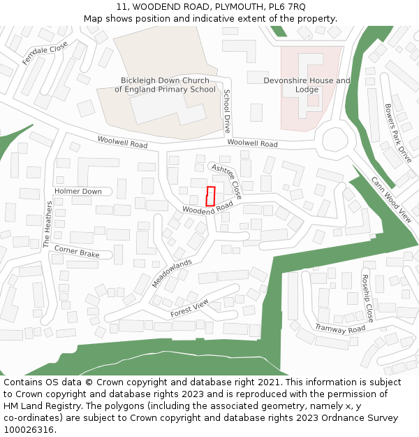 11, WOODEND ROAD, PLYMOUTH, PL6 7RQ: Location map and indicative extent of plot