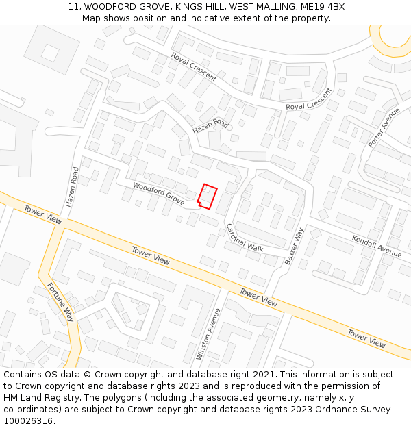 11, WOODFORD GROVE, KINGS HILL, WEST MALLING, ME19 4BX: Location map and indicative extent of plot