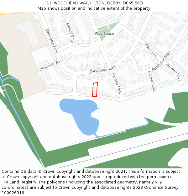 11, WOODHEAD WAY, HILTON, DERBY, DE65 5PD: Location map and indicative extent of plot