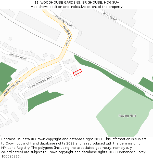 11, WOODHOUSE GARDENS, BRIGHOUSE, HD6 3UH: Location map and indicative extent of plot