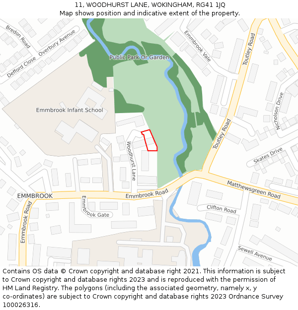 11, WOODHURST LANE, WOKINGHAM, RG41 1JQ: Location map and indicative extent of plot