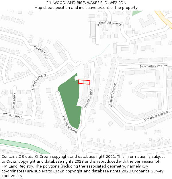 11, WOODLAND RISE, WAKEFIELD, WF2 9DN: Location map and indicative extent of plot