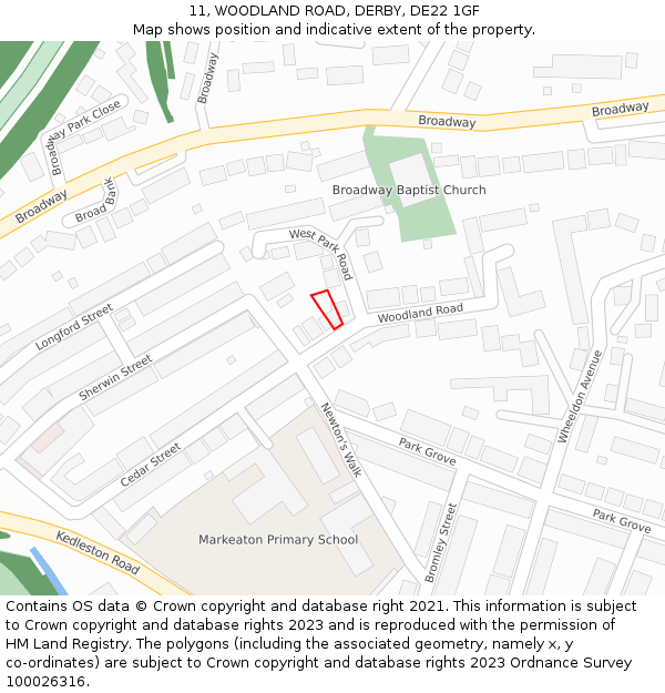 11, WOODLAND ROAD, DERBY, DE22 1GF: Location map and indicative extent of plot