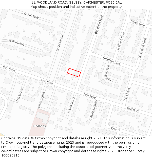 11, WOODLAND ROAD, SELSEY, CHICHESTER, PO20 0AL: Location map and indicative extent of plot