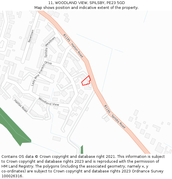 11, WOODLAND VIEW, SPILSBY, PE23 5GD: Location map and indicative extent of plot