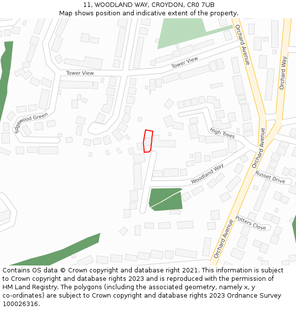 11, WOODLAND WAY, CROYDON, CR0 7UB: Location map and indicative extent of plot