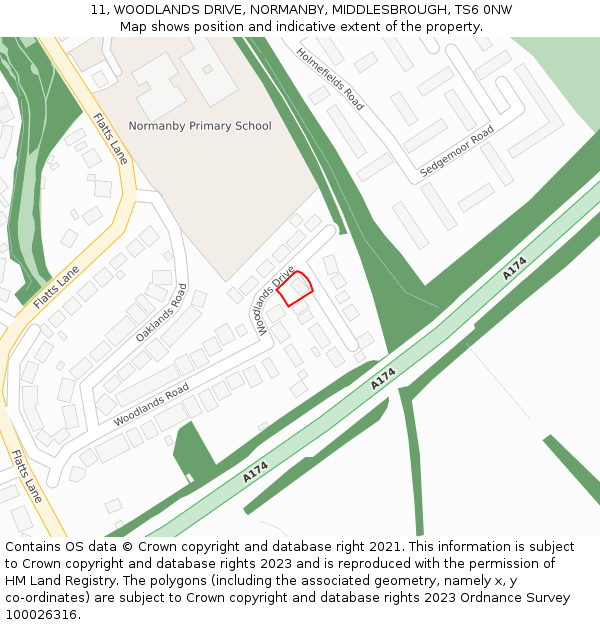 11, WOODLANDS DRIVE, NORMANBY, MIDDLESBROUGH, TS6 0NW: Location map and indicative extent of plot