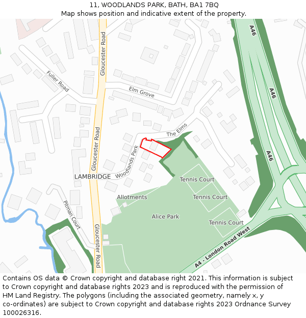 11, WOODLANDS PARK, BATH, BA1 7BQ: Location map and indicative extent of plot