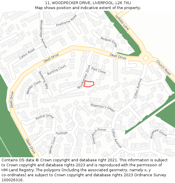 11, WOODPECKER DRIVE, LIVERPOOL, L26 7XU: Location map and indicative extent of plot