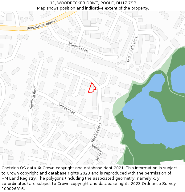 11, WOODPECKER DRIVE, POOLE, BH17 7SB: Location map and indicative extent of plot