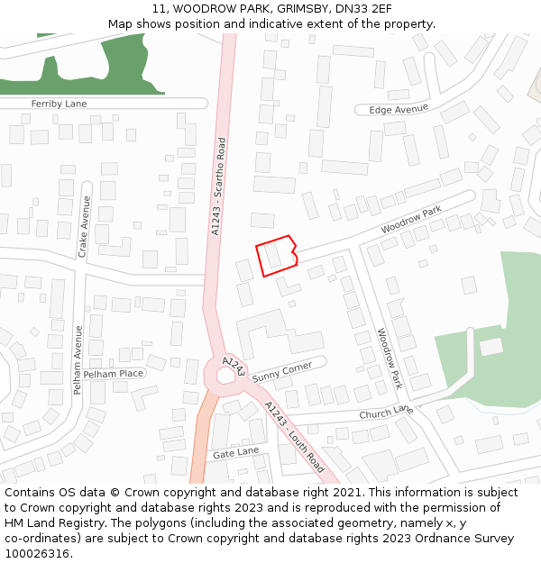 11, WOODROW PARK, GRIMSBY, DN33 2EF: Location map and indicative extent of plot