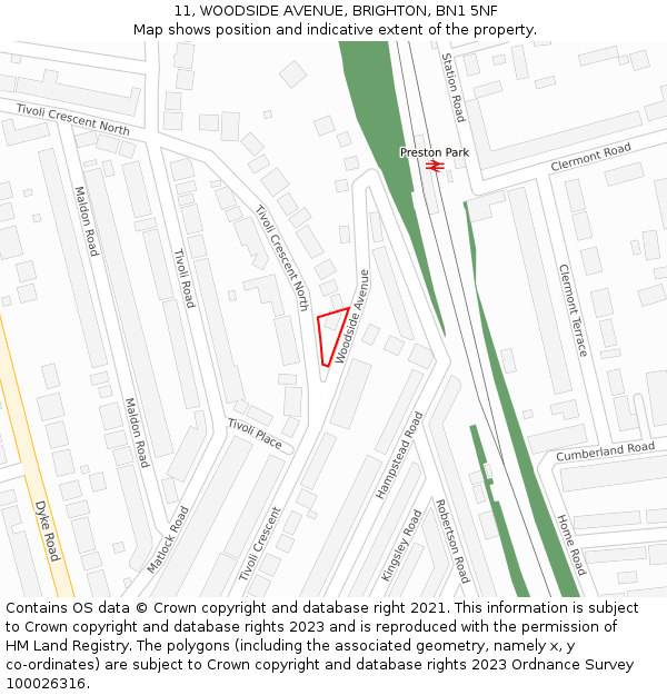 11, WOODSIDE AVENUE, BRIGHTON, BN1 5NF: Location map and indicative extent of plot
