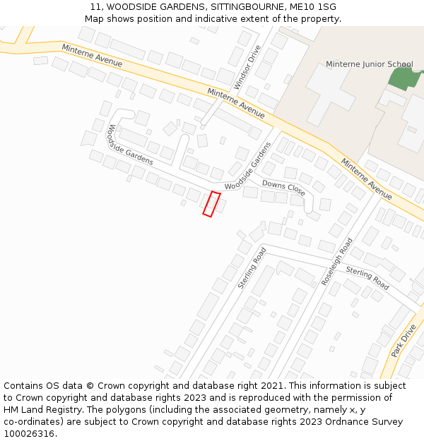 11, WOODSIDE GARDENS, SITTINGBOURNE, ME10 1SG: Location map and indicative extent of plot