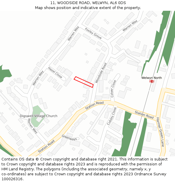 11, WOODSIDE ROAD, WELWYN, AL6 0DS: Location map and indicative extent of plot