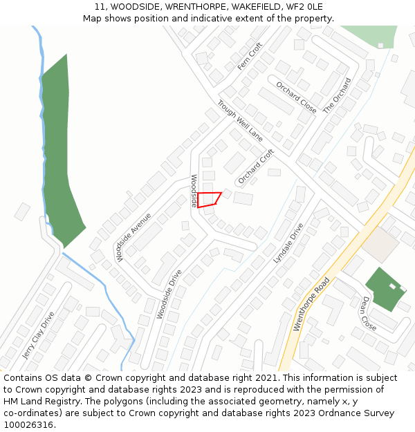 11, WOODSIDE, WRENTHORPE, WAKEFIELD, WF2 0LE: Location map and indicative extent of plot