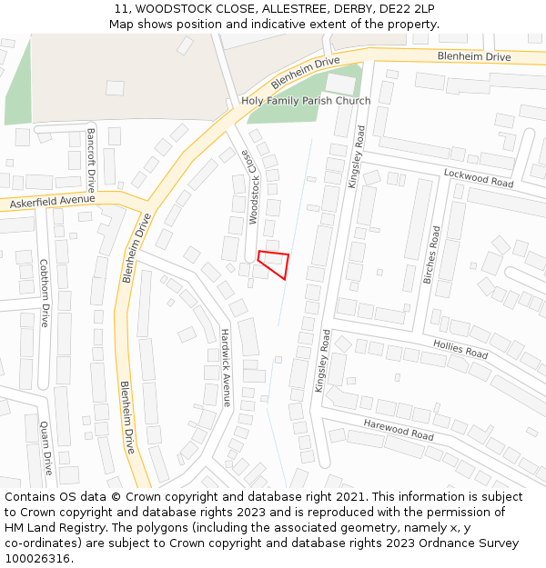 11, WOODSTOCK CLOSE, ALLESTREE, DERBY, DE22 2LP: Location map and indicative extent of plot