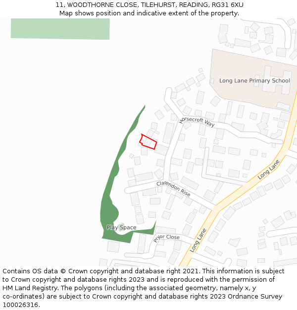 11, WOODTHORNE CLOSE, TILEHURST, READING, RG31 6XU: Location map and indicative extent of plot