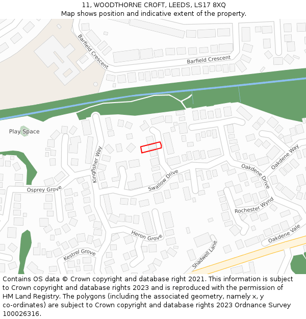 11, WOODTHORNE CROFT, LEEDS, LS17 8XQ: Location map and indicative extent of plot