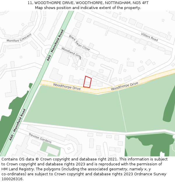 11, WOODTHORPE DRIVE, WOODTHORPE, NOTTINGHAM, NG5 4FT: Location map and indicative extent of plot