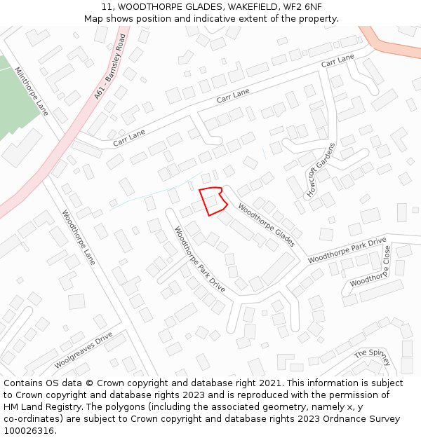 11, WOODTHORPE GLADES, WAKEFIELD, WF2 6NF: Location map and indicative extent of plot