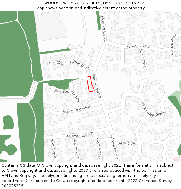 11, WOODVIEW, LANGDON HILLS, BASILDON, SS16 6TZ: Location map and indicative extent of plot