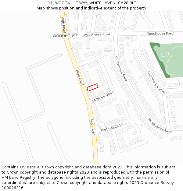 11, WOODVILLE WAY, WHITEHAVEN, CA28 9LT: Location map and indicative extent of plot
