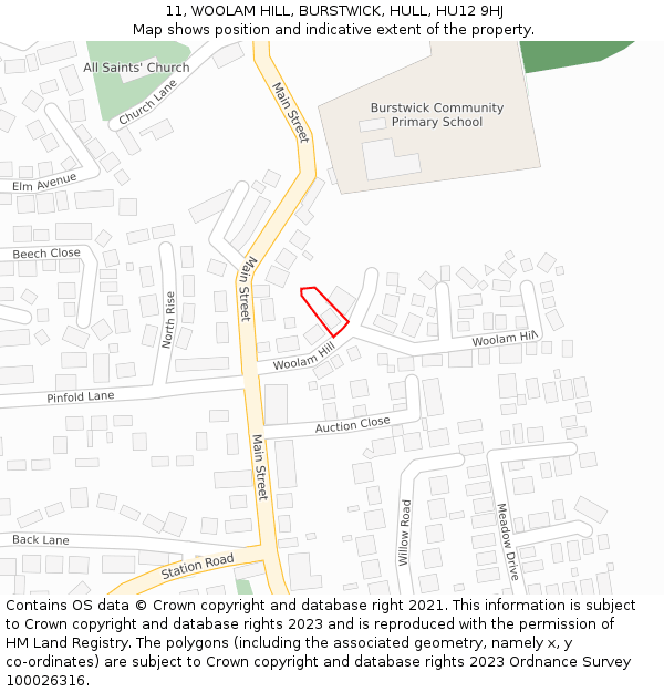 11, WOOLAM HILL, BURSTWICK, HULL, HU12 9HJ: Location map and indicative extent of plot