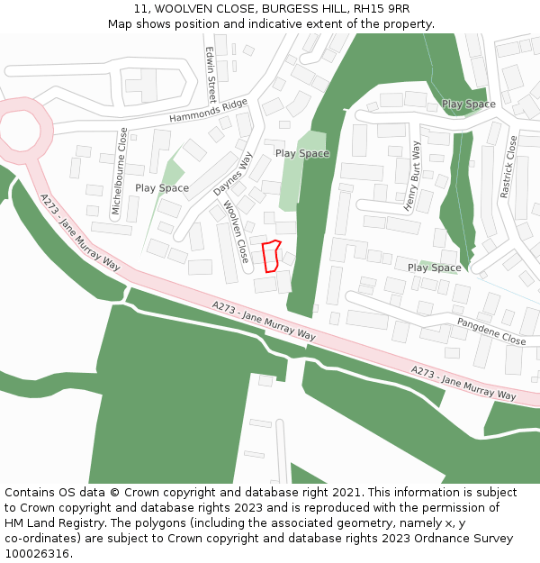 11, WOOLVEN CLOSE, BURGESS HILL, RH15 9RR: Location map and indicative extent of plot