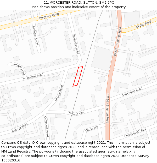 11, WORCESTER ROAD, SUTTON, SM2 6PQ: Location map and indicative extent of plot