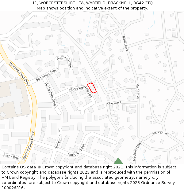 11, WORCESTERSHIRE LEA, WARFIELD, BRACKNELL, RG42 3TQ: Location map and indicative extent of plot