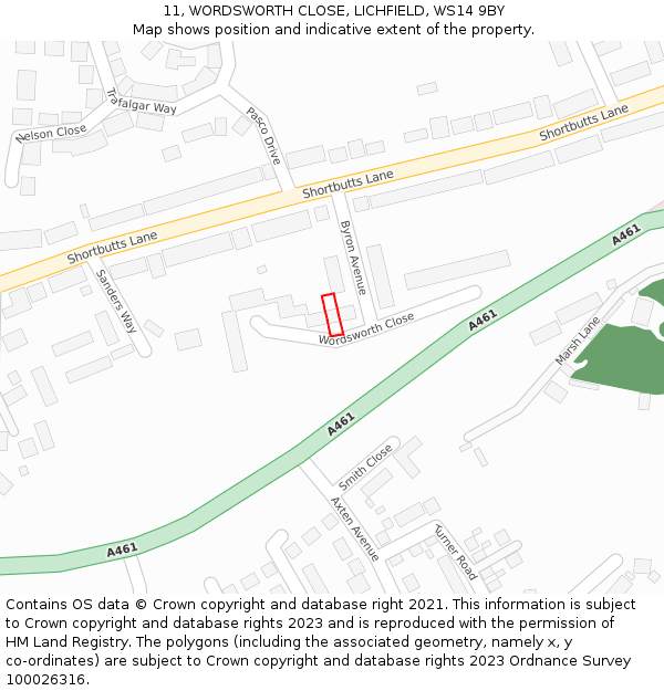 11, WORDSWORTH CLOSE, LICHFIELD, WS14 9BY: Location map and indicative extent of plot