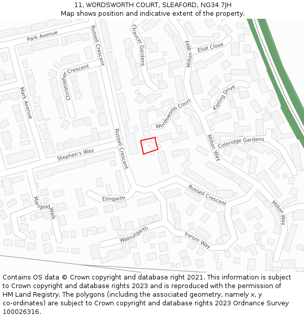 11, WORDSWORTH COURT, SLEAFORD, NG34 7JH: Location map and indicative extent of plot