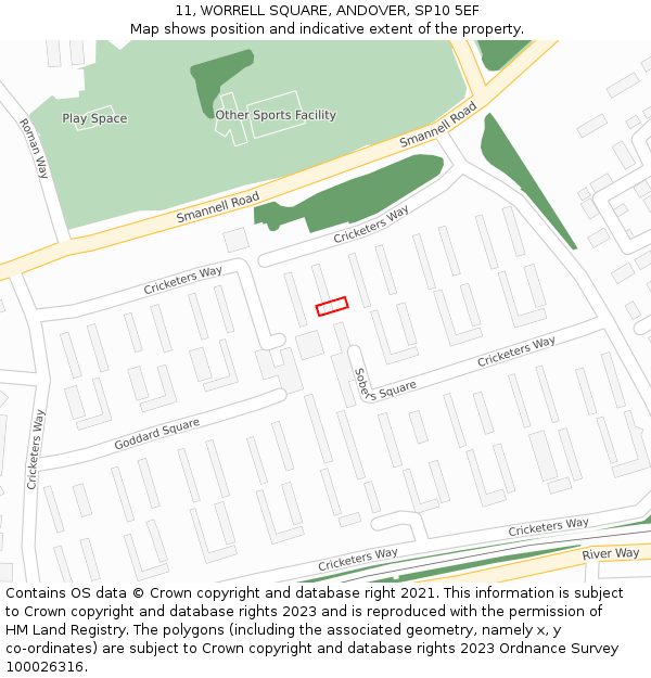 11, WORRELL SQUARE, ANDOVER, SP10 5EF: Location map and indicative extent of plot