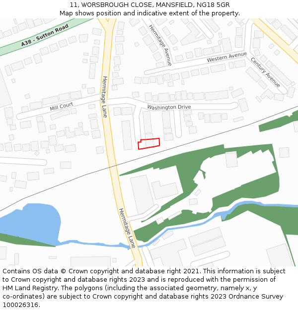 11, WORSBROUGH CLOSE, MANSFIELD, NG18 5GR: Location map and indicative extent of plot