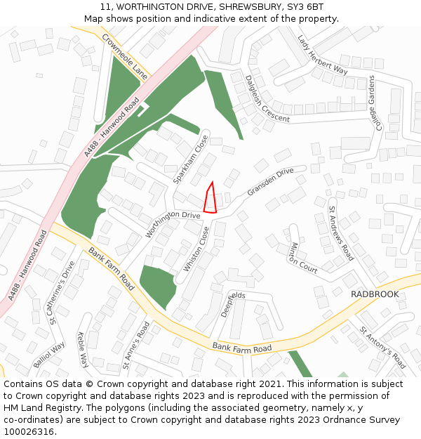 11, WORTHINGTON DRIVE, SHREWSBURY, SY3 6BT: Location map and indicative extent of plot