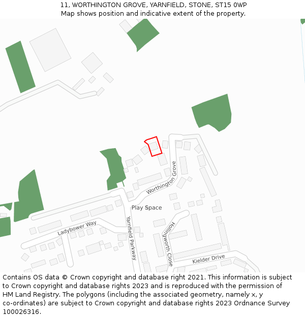 11, WORTHINGTON GROVE, YARNFIELD, STONE, ST15 0WP: Location map and indicative extent of plot