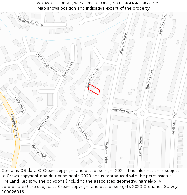 11, WORWOOD DRIVE, WEST BRIDGFORD, NOTTINGHAM, NG2 7LY: Location map and indicative extent of plot